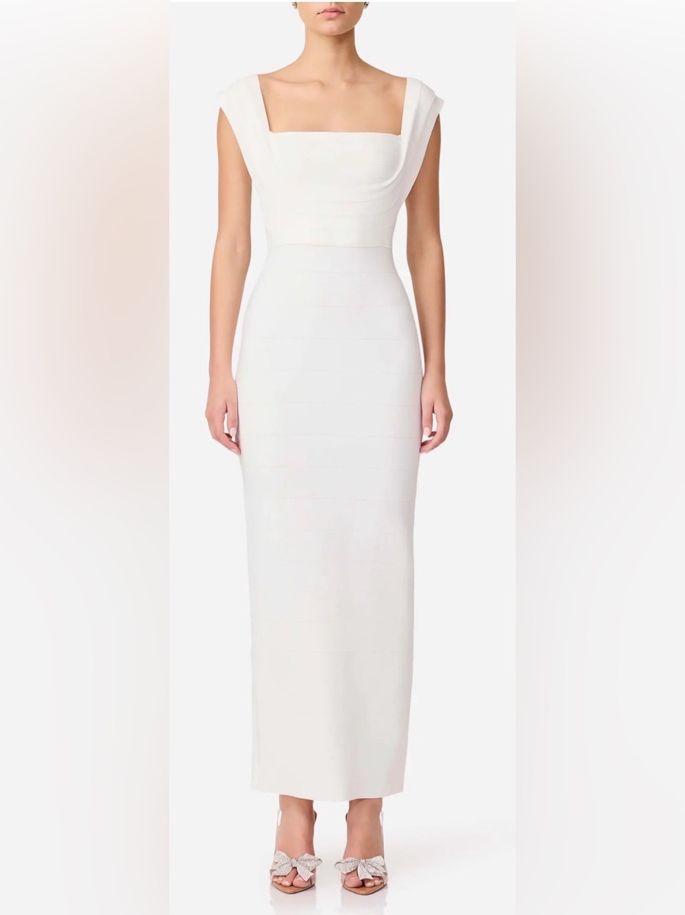 NEW ELLIATT Fiona Square Neck Drape Back White Column Gown Sz L